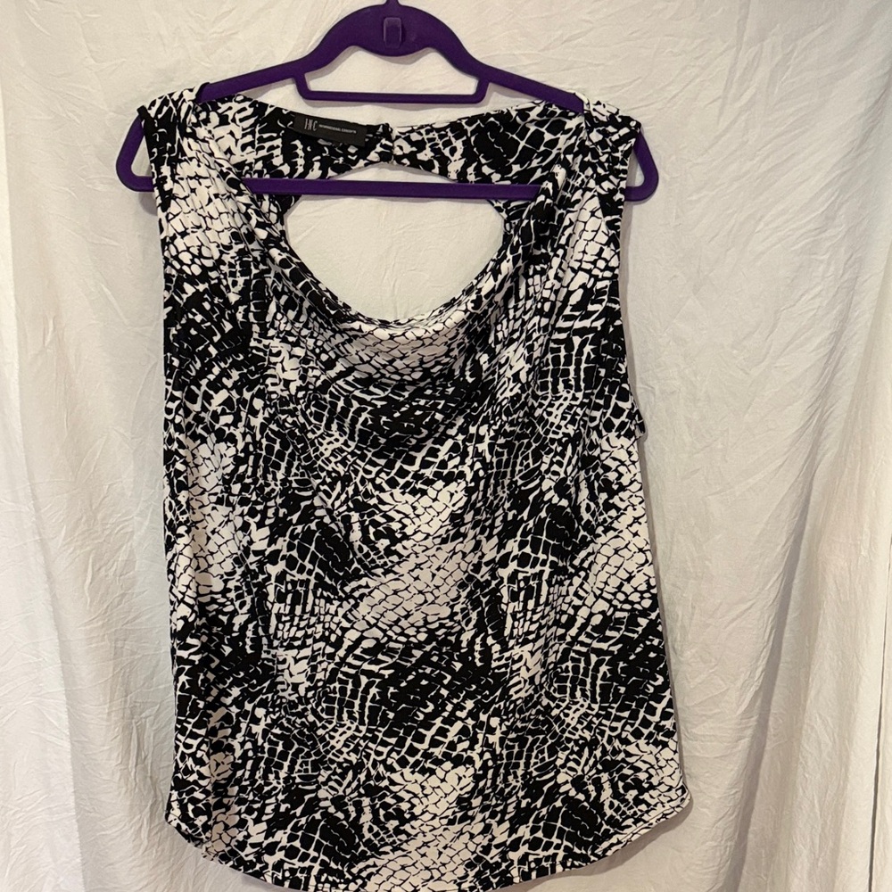 INC International Concepts Black and White Patterned Tank Top